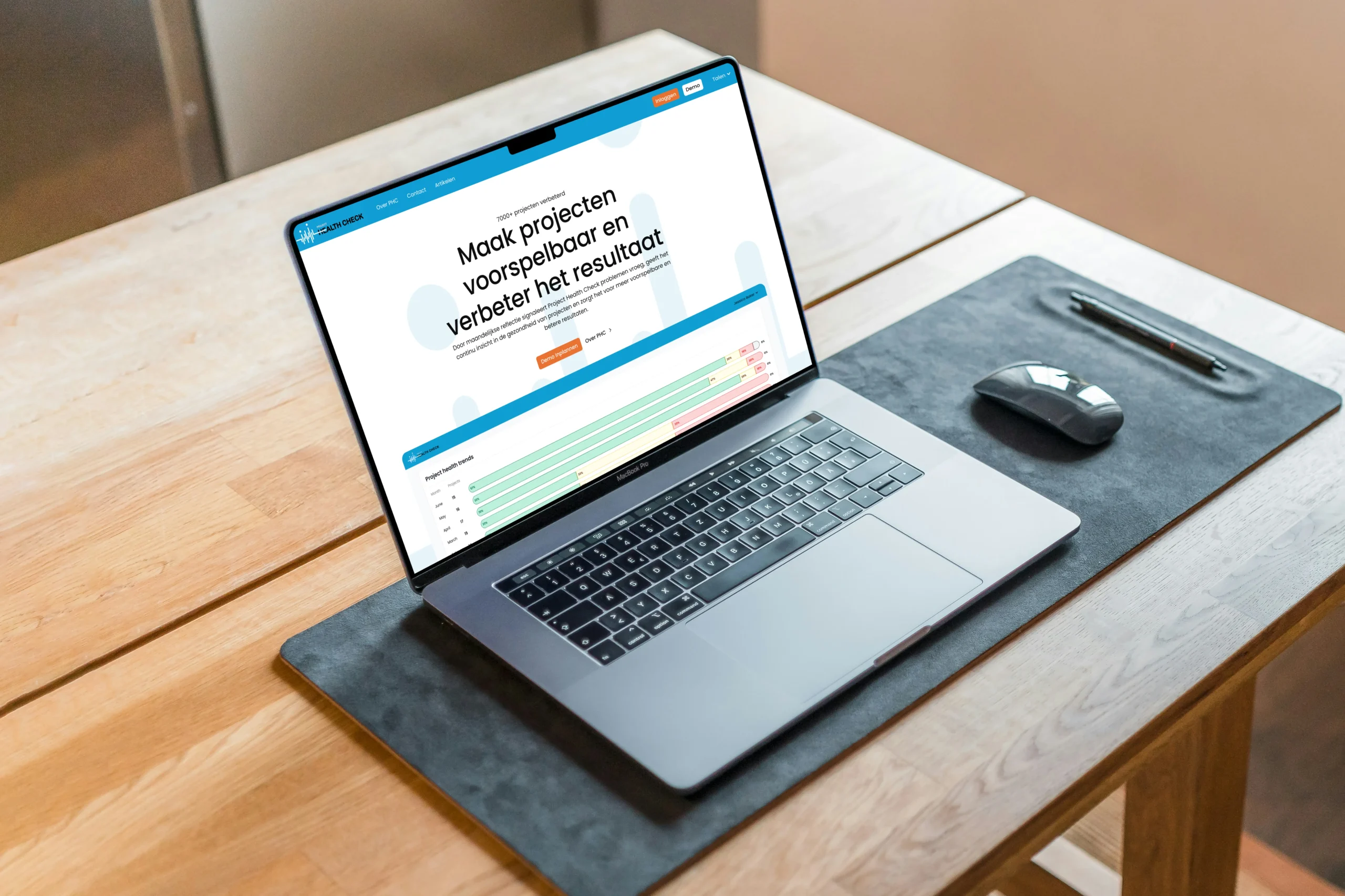 Website van Project Health Check op een MacBook